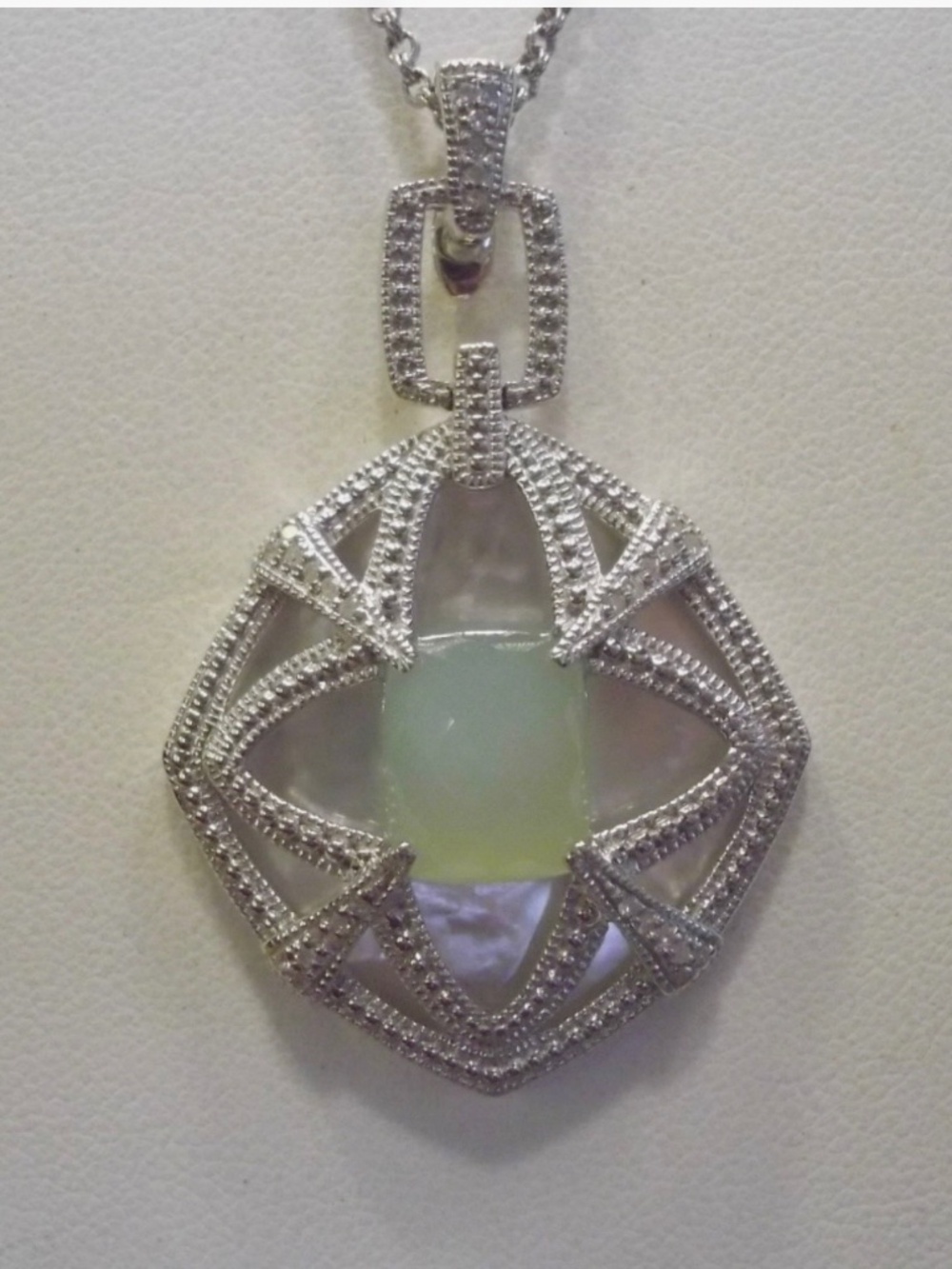 Judith Jack 1/10 cttw Diamond & Aqua Chalcedony Sterling Enhancer Necklace
